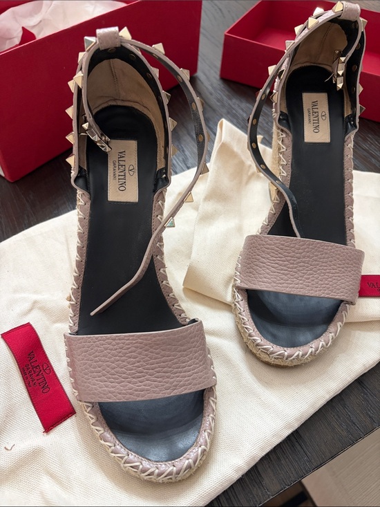 Valentino Shoes - Valentino Pink Taupe Studded Ankle-Tie Espadrille Sandals